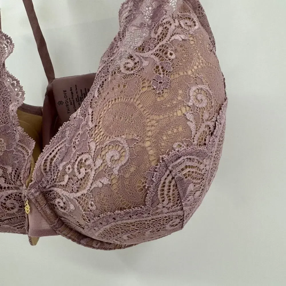 Thirdlove 24/7 Lace Contour Plunge Bra Sz 36G Purple Tan